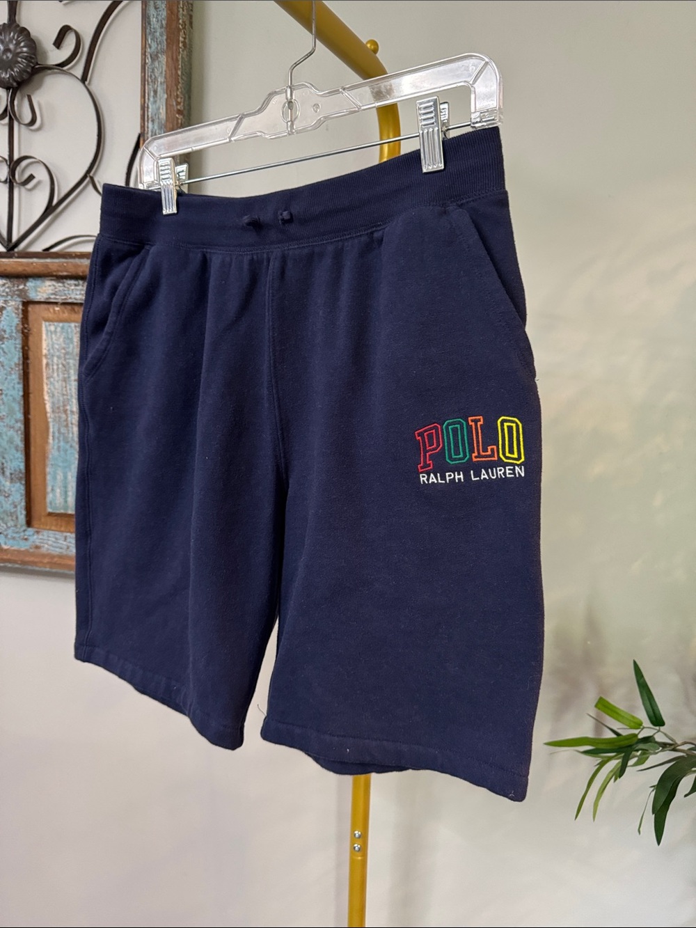 Polo by Ralph Lauren Navy Sweat Shorts with Multicolor Logo EUC XL - Picture 3 of 11